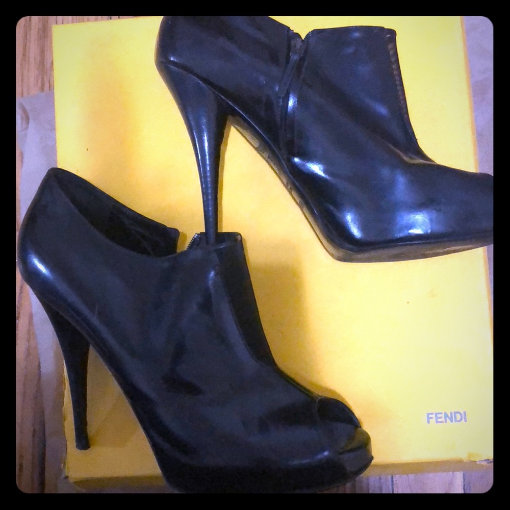 Fendi black open toe booties